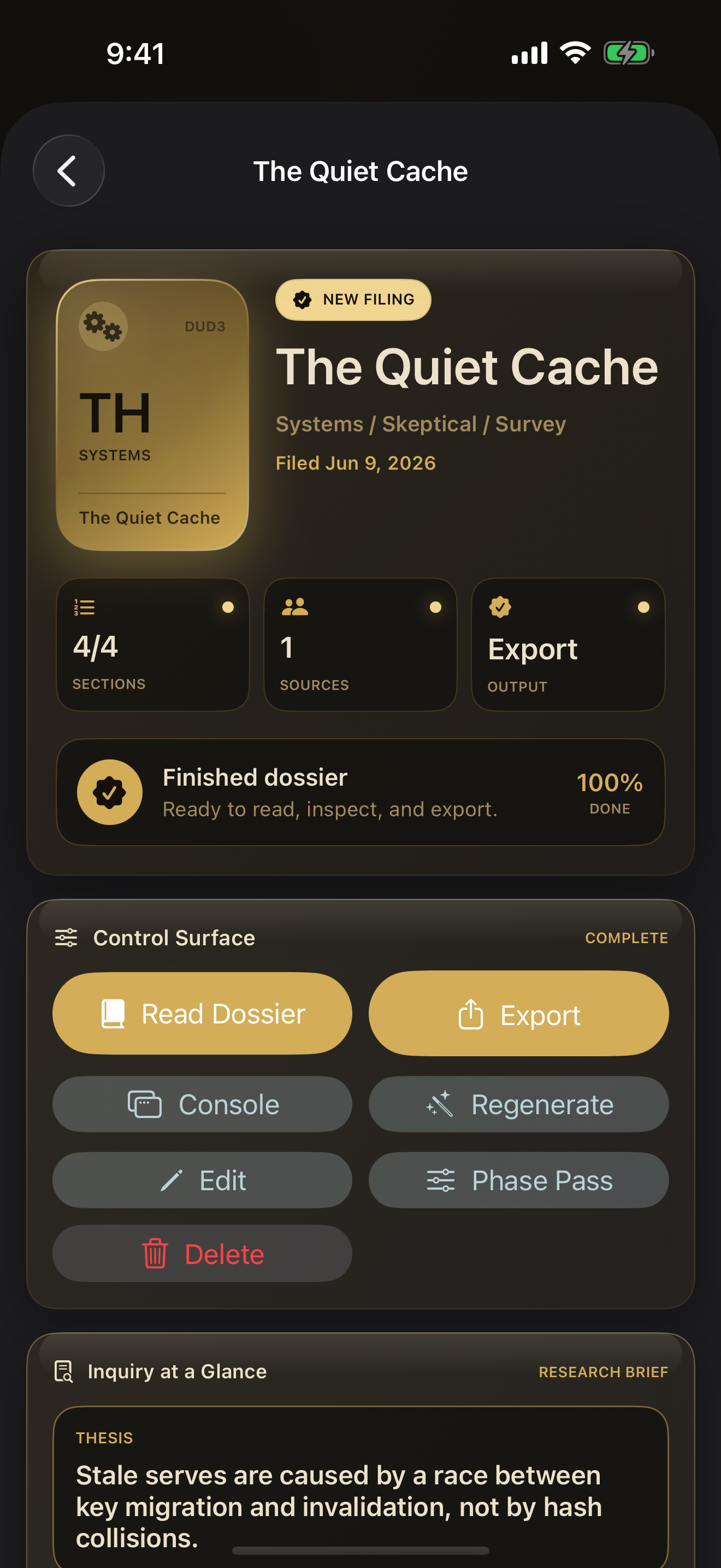 Dossier section — receipts and citations